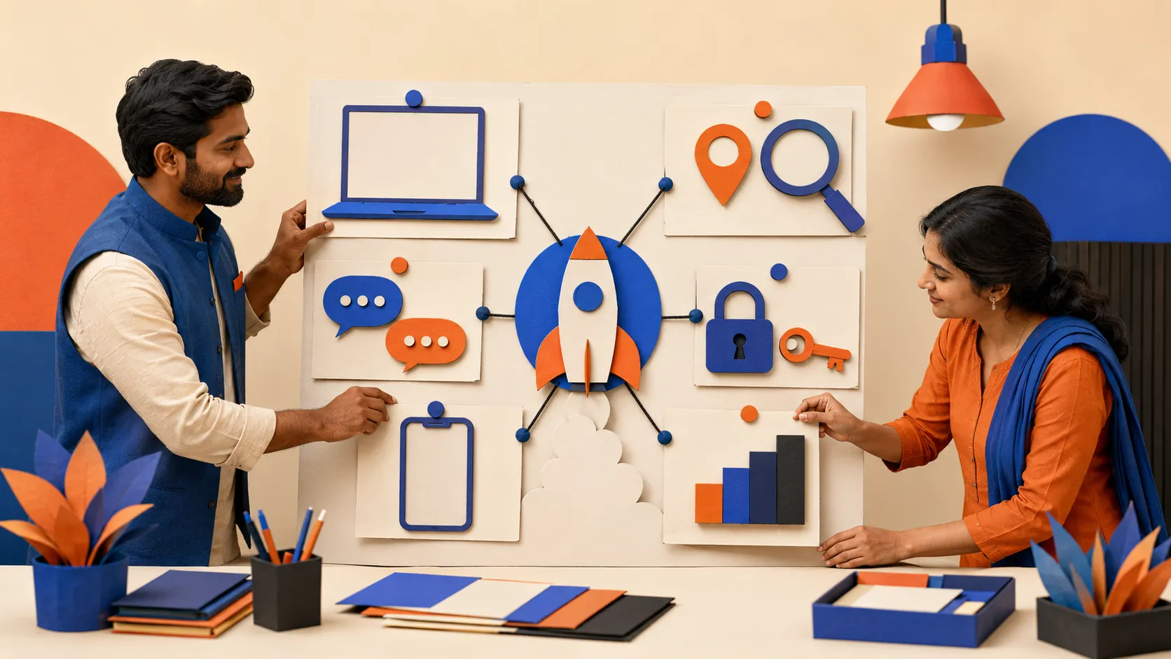 Karnataka small-business team preparing a connected website, Google and social launch checklist
